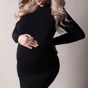AnyutasCouture Black Turtleneck Maternity Dress with long train